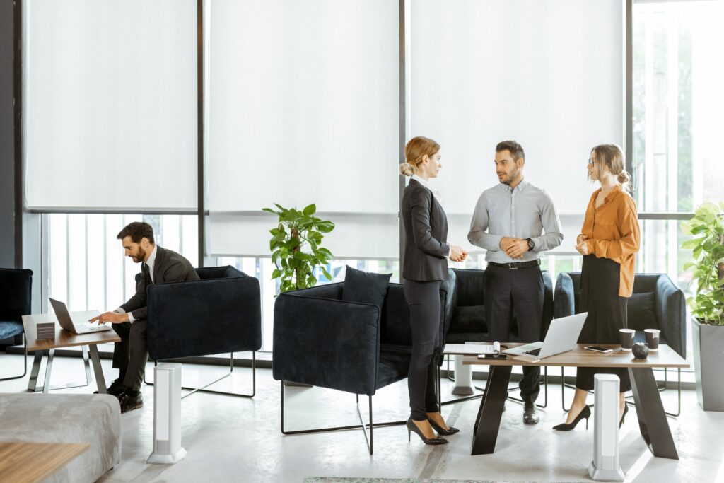 Couple with business consultants at the office